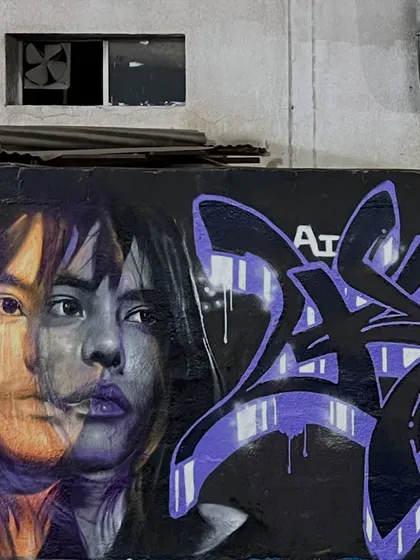 A close-up of my part of the Dubai jam. The purple and black letters have a sharp, aggressive feel.