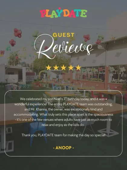 Happy kids and happy parents are my goal. This wonderful review from a guest highlights how we have enough space for adults to relax and enjoy the party too.