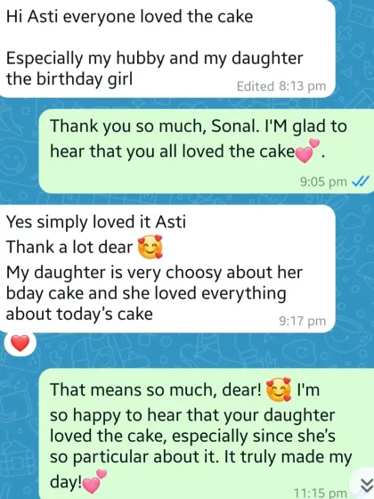 "My daughter is very choosy about her bday cake and she loved everything about today's cake." This truly made my day!