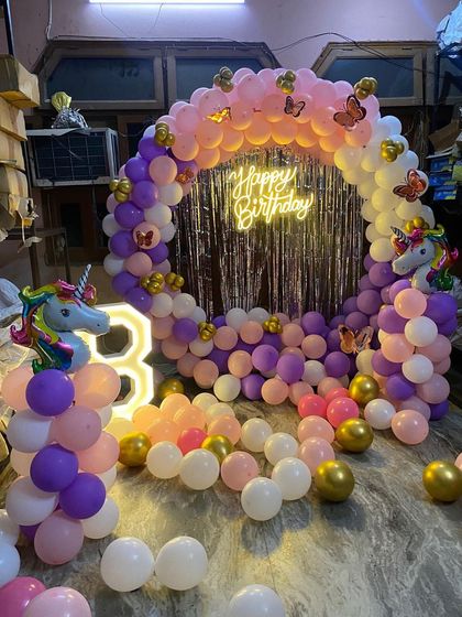 Another view of the unicorn-themed third birthday party.