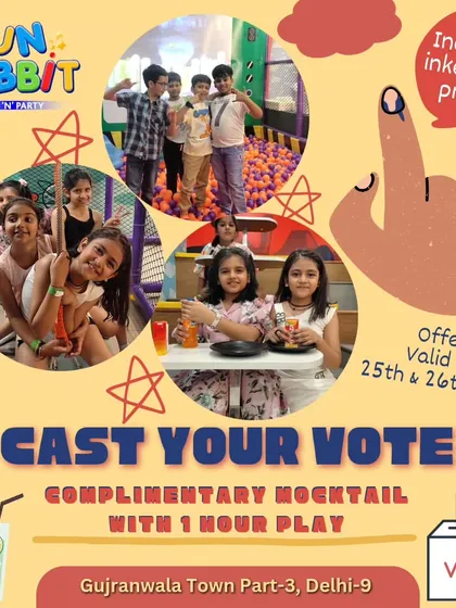 Our special offer for voting day, encouraging civic duty by offering a complimentary mocktail with playtime for families who visit after casting their vote.