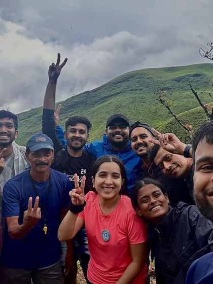 A selfie of a group on the Netravathi Peak trail.