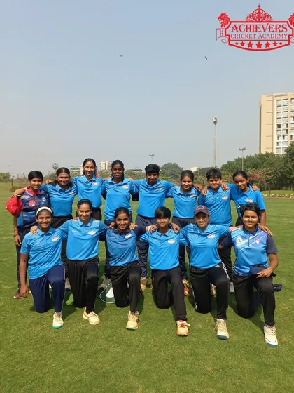Our girls' team, united and ready for their match at the AT Cup Tournament at the Jio Institute ground in Ulwe.