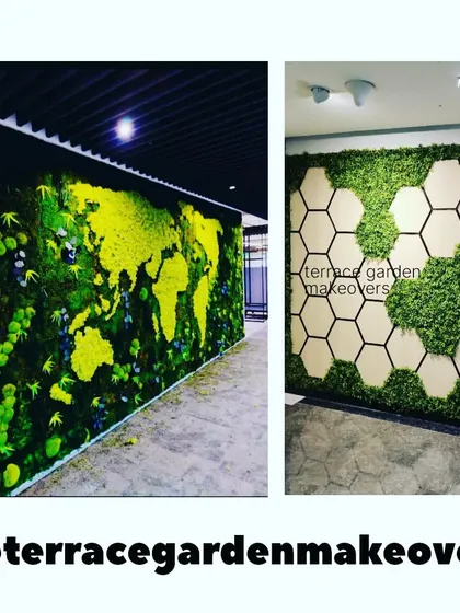 My Moss Art goes beyond simple panels. Here, I've created a custom world map and a modern geometric design using real, preserved moss. These pieces require no maintenance and act as unique, sound-absorbing art for any interior.