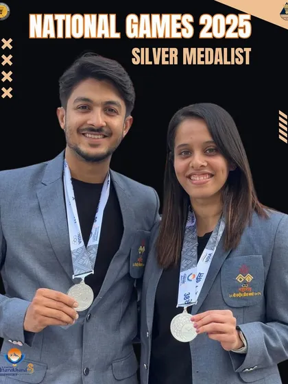 Deep Rambhiya and Akshaya Warang with their silver medals from the National Games 2025. Their consistent podium finishes at the nation's most prestigious multi-sport event highlight their standing as a top national pair.