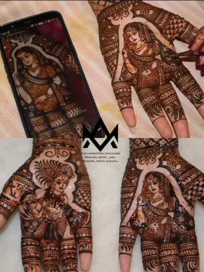 I can create detailed portraits from a photograph, as shown here. This is a popular choice for brides who want to include their partner's portrait in their mehendi.