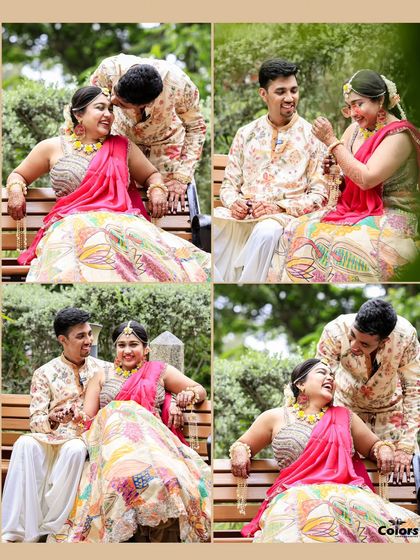 A collage of candid moments from the ceremony, showing playful interactions and loving glances.