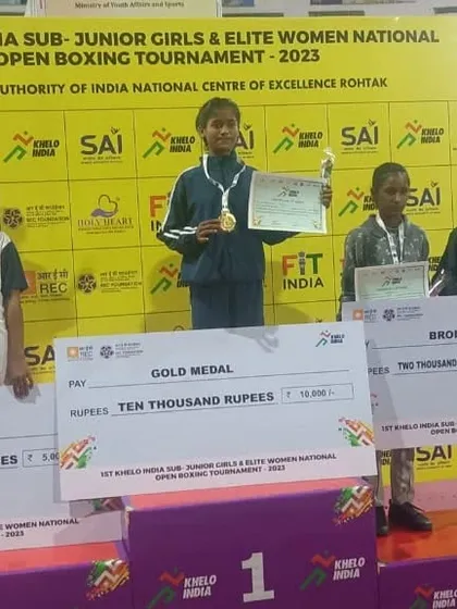 The reward for dedication. One of my young boxers stands proudly on the number one podium after winning the gold medal and prize money at the Khelo India National Open Boxing Tournament.
