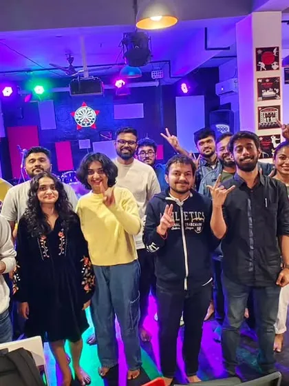 The crew from Open Mic Challenge 74. So much talent and so many good vibes in one picture.