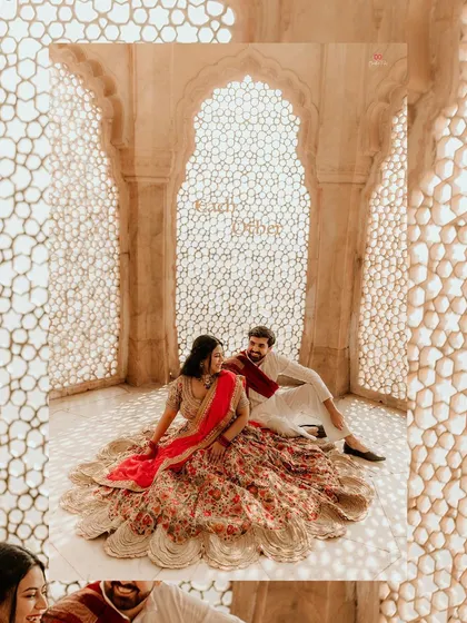 Using the stunning architecture of Amer Fort in Jaipur, we create pre-wedding portraits that are both royal and romantic, with light filtering through the intricate jali work.