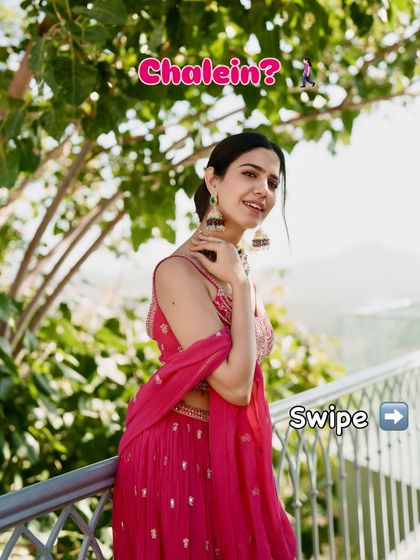 A playful shot in a pink lehenga, capturing my energetic persona. This is the vibe I bring to make wedding events and shoots fun.