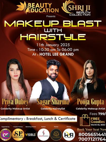 A promotional poster for one of my makeup and hairstyle seminars. I collaborate with other talented artists to provide a comprehensive learning experience.