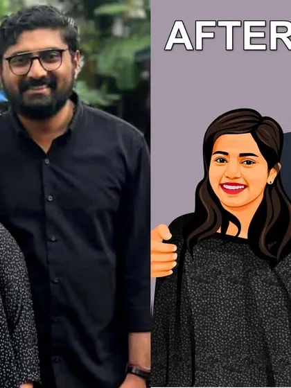 See how I transform your favorite photograph into a clean, modern digital illustration. I capture your likeness, from expressions to outfits, in my signature vector art style, providing a clear before and after view of the process.