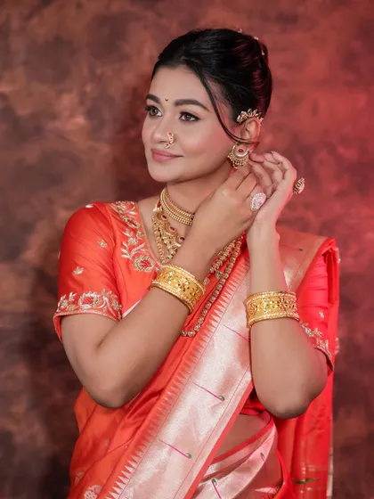 A studio shot with dramatic lighting, showing how the makeup looks under professional lights.