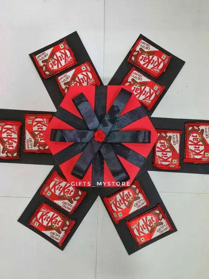 The first layer of the KitKat explosion box, showing how each panel is covered in chocolatey goodness.