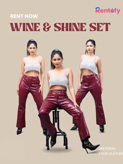 Wine not shine a little brighter? This graphic features our "Wine & Shine" set with faux leather trousers and a sparkling top.