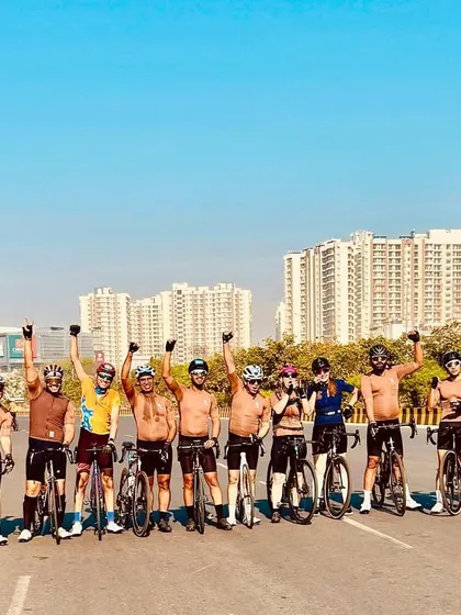 Victory! The team celebrating together after completing the HCL Cyclothon 60 km amateur road race. This is the energy and camaraderie that defines our cycling community.