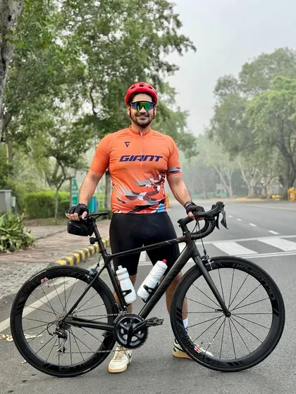 The birthday boy posing with his Giant bike.
