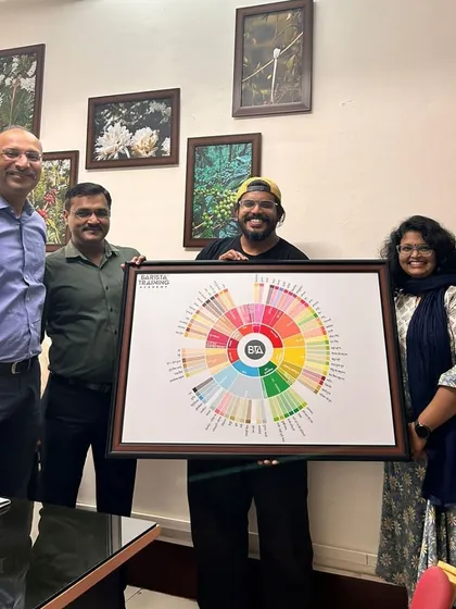 We're breaking down barriers in coffee education. I was incredibly proud to present our Hindi-script Coffee Flavour Wheel to the Coffee Board of India, making sensory analysis more accessible for everyone.