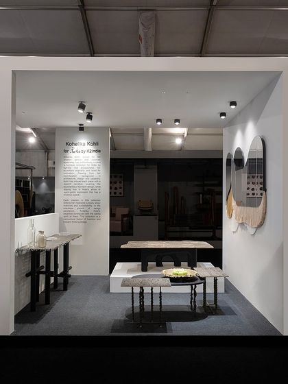 Another view of our EDIDA 2023 exhibit, highlighting the 'Fringe Console' and the 'Modern Family Coffee Table'. Each piece reflects our passion for repurposing materials and creating furniture with a unique, handcrafted soul.