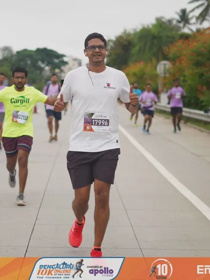 Looking strong and steady during the Bengaluru 10K. Consistent training pays off on race day.