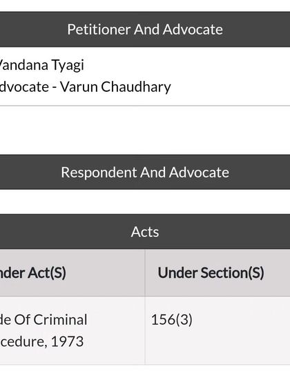 Official record showing our representation in a 156(3) case. This screenshot from the court's records shows Advocate Varun Chaudhary as the counsel for the petitioner, successfully arguing for the registration of an FIR.