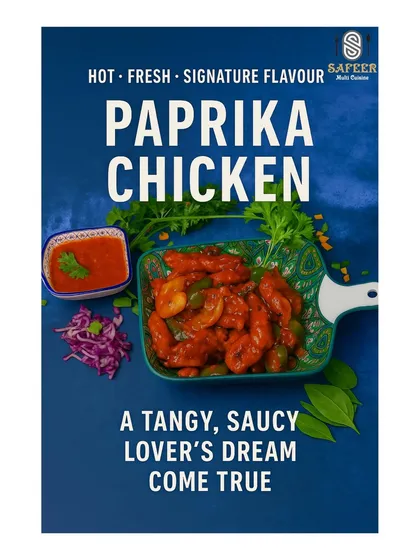 Our Paprika Chicken is a tangy and saucy dish. Tender chicken pieces are cooked in a smoky paprika based sauce, perfect for those who enjoy a bit of spice.
