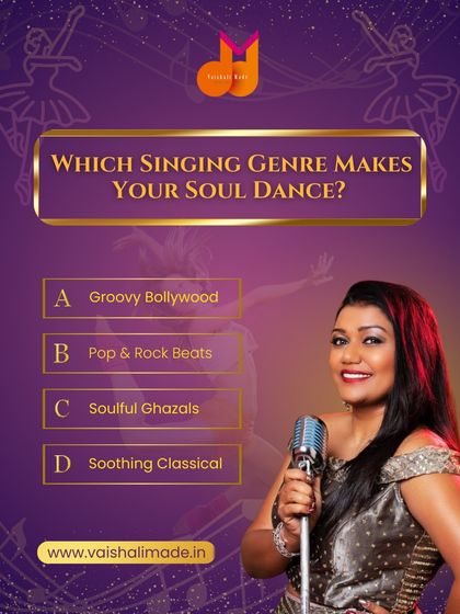 A fun quiz for our followers. This post asks, "Which singing genre makes your soul dance?" with options like Bollywood, Rock, Ghazals, and Classical, engaging our audience and promoting our diverse courses.