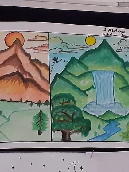 A diptych created by a teacher, showing the changing landscape of a story. This is story pedagogy in action.