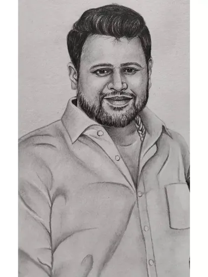 A portrait of a man with a beard, capturing a warm and friendly smile. This sketch shows my ability to render different facial hair textures.