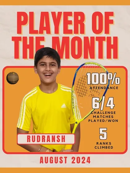 Rudransh is our Player of the Month! With 100% attendance and by climbing five ranks, his dedication and ability to follow instructions have set him apart.