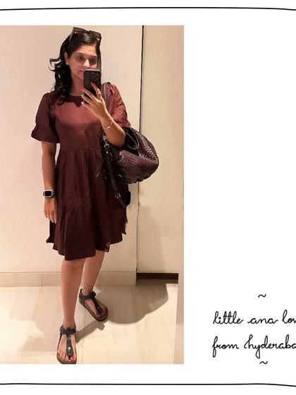 Pallavi from Hyderabad looking chic with her Little Ana bag in All Woven Aubergine. A perfect mirror selfie moment.