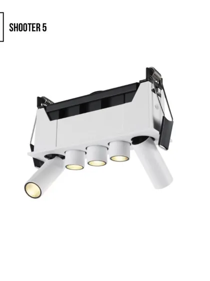 The Shooter 5 is a multi-directional lighting tool. With five independently adjustable heads, this single fixture can illuminate various touchpoints in a room, making it a powerful and efficient solution for retail or gallery spaces.