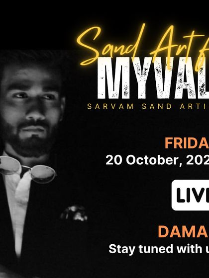 An announcement for my live sand art show in Daman for Myval.