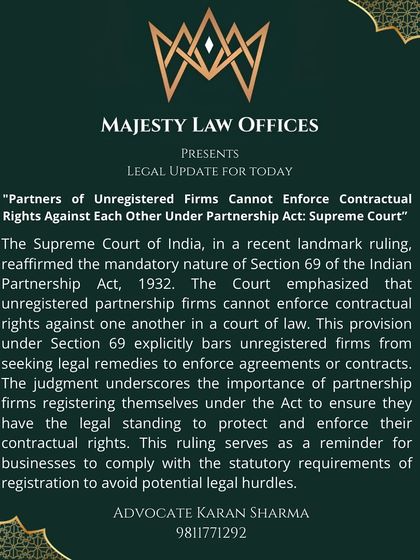 This Supreme Court ruling is a critical reminder for all business partners. If your partnership firm is not registered, you cannot sue your other partners to enforce your contractual rights. I explain why registering your partnership firm under the Indian Partnership Act, 1932 is essential to protect your legal standing.