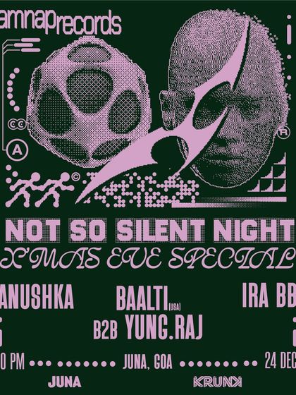The flyer for the 'Not So Silent Night' Christmas Eve special at Juna, Goa. The artwork perfectly captures the edgy, electronic vibe of the night.