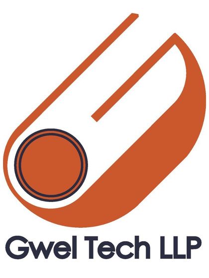 The final primary logo for Gwel Tech LLP. The design combines a bold orange with a deep navy blue to create a memorable and professional brand mark that is instantly recognizable and reflects the company's focus on tech solutions.