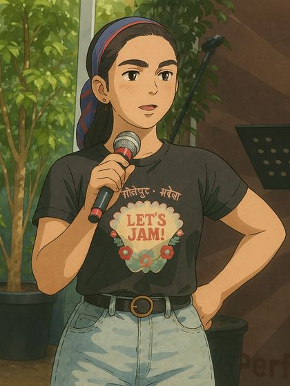 Our co-founder, Karishma, looking sharp and ready to host in her anime avatar.