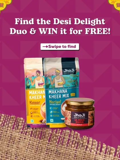 India vs Pakistan match day giveaway! We've hidden our Desi Delight Duo (Lal Mirch Bharua & Makhana Kheer Mix) in the next image. Spot them to win them for free.
