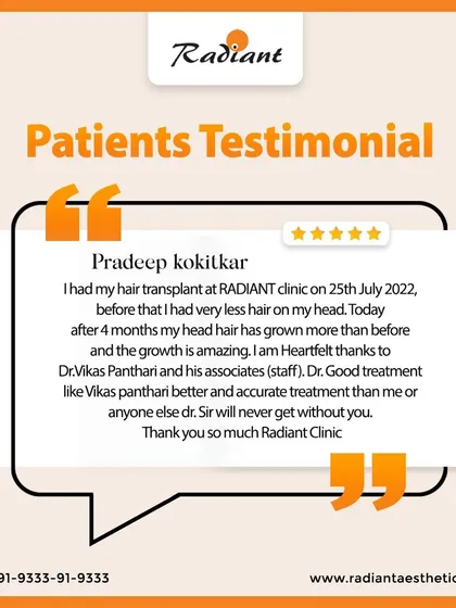 Another wonderful testimonial from a happy patient, Pradeep. He highlights the amazing growth just four months after his procedure and thanks me and my staff for the good treatment.