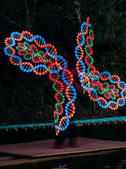 A duplicate image of the LED poi performance creating a DNA helix pattern, showcasing the blend of art and technology at our events.