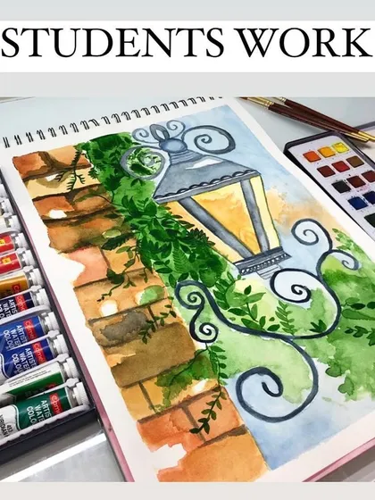 I'm so proud of my student's work on this lantern piece. This was created in my beginner's watercolor batch, showing what's possible with a little guidance and practice.
