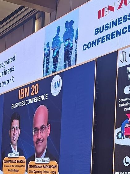 A close-up of the screen at the IBN 20 Business Conference, featuring our CTO as a Chief Guest. This visual highlights our leadership's prominence and our strong network within the business community.