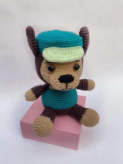 Another pose of the handmade Chase toy. He's a great example of how I can create beloved cartoon characters for kids.