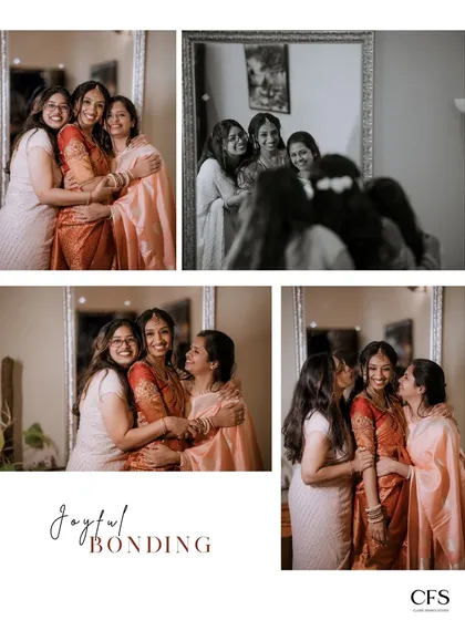"Joyful Bonding." A heartwarming collage of the bride sharing happy, candid moments with her family. These are the unscripted memories we love to capture.