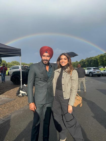 Some moments on set feel truly magical. Capturing this photo with one of the actors under a perfect rainbow in Scotland was a beautiful reminder of the amazing journey we were on while filming 'Son of Sardaar 2'.