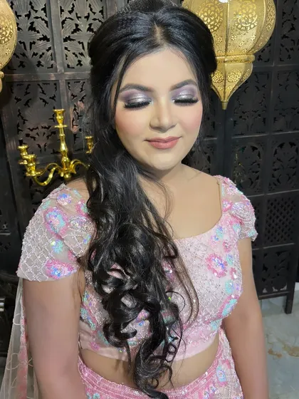 A close-up of the princess engagement look, showing the delicate shimmer on the eyes and the soft, blended complexion. It's all about creating a youthful, ethereal glow.