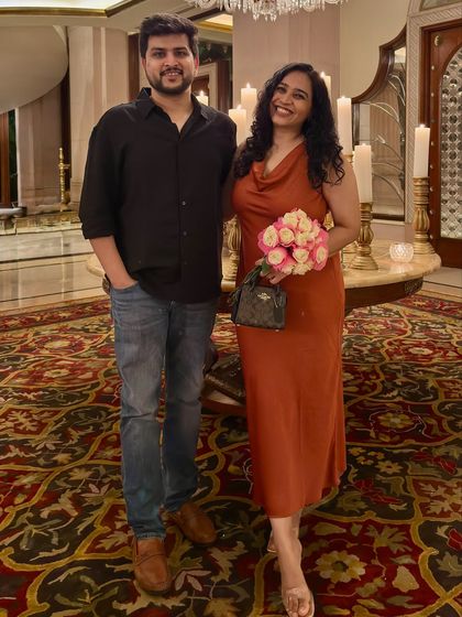 A lovely couple's photo from our 7th-anniversary celebration. It shows us together, happy and celebrating another year of our journey.