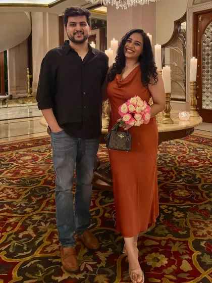 A lovely couple's photo from our 7th-anniversary celebration. It shows us together, happy and celebrating another year of our journey.