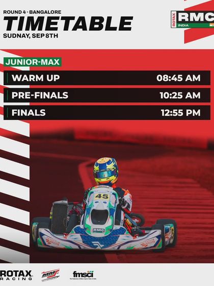 The Sunday race day schedule for the Junior Max class at Round 4 in Bangalore.